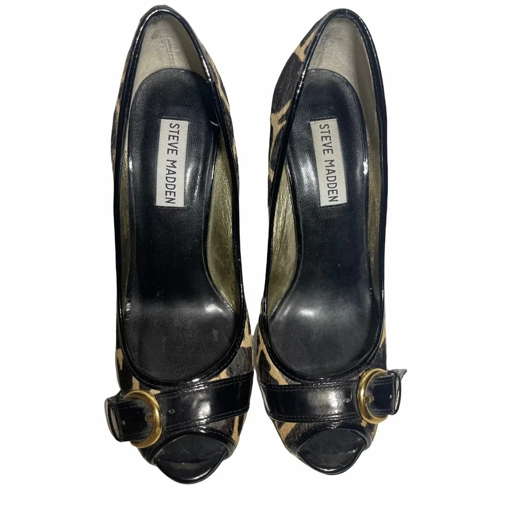 Steve Madden giraffe pony hair heels 7.5 M, Y2K, indie sleeze, mafia wife‎